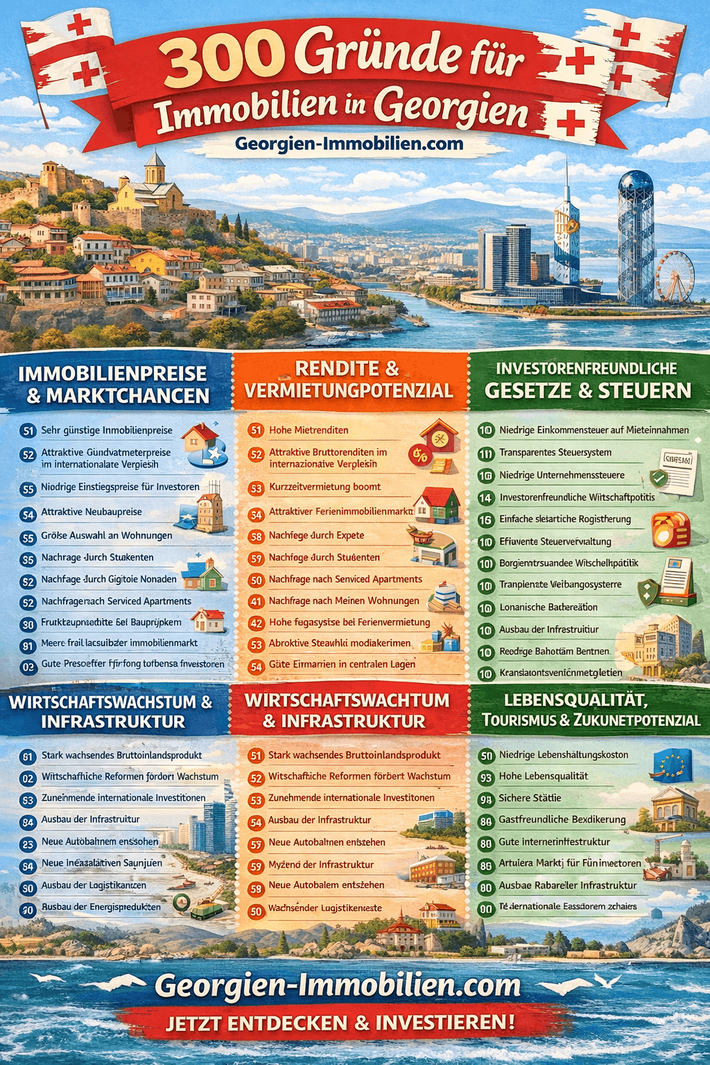 Gründe für Immobilieninvestitionen in Georgien Infografik Gründe für Immobilieninvestitionen in Georgien Infografik