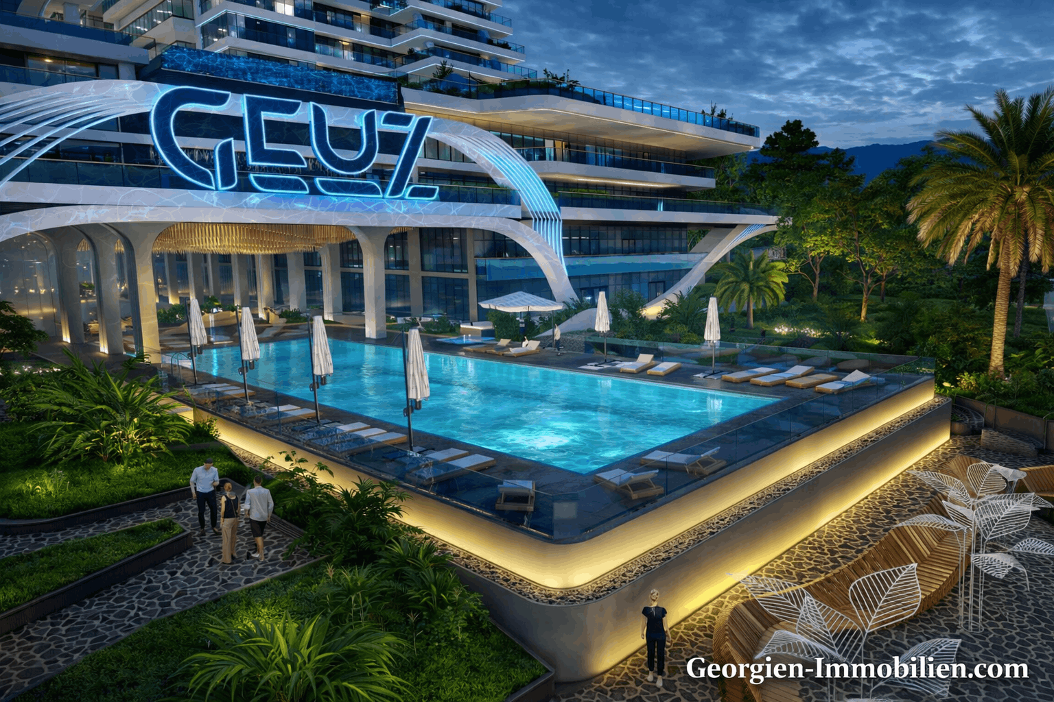 Luxusresort in Batumi bei Dämmerung Georgien Luxusresort in Batumi bei Dämmerung Georgien