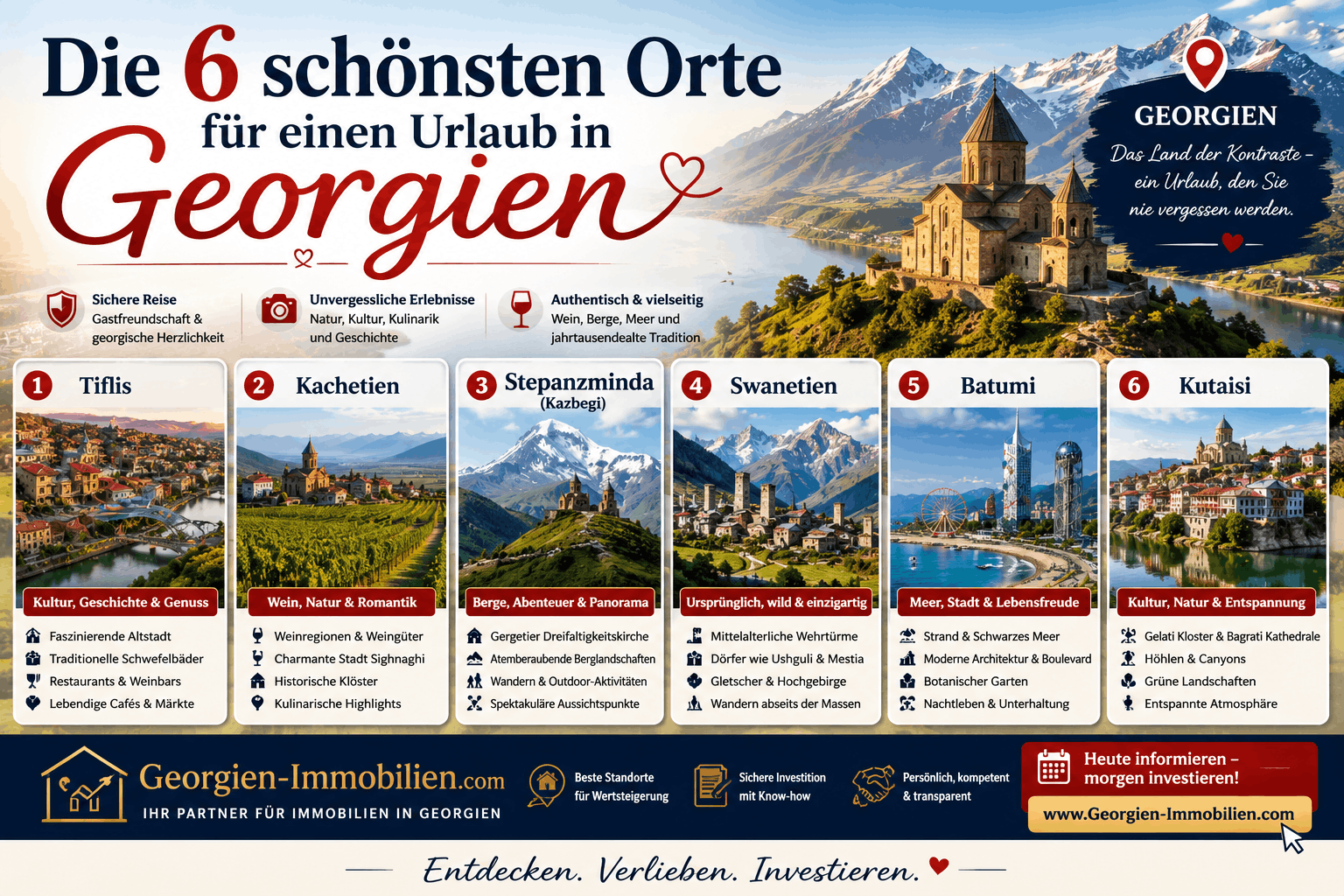 Die 6 schönsten Orte für einen Urlaub in Georgien Infografik Die 6 schönsten Orte für einen Urlaub in Georgien Infografik